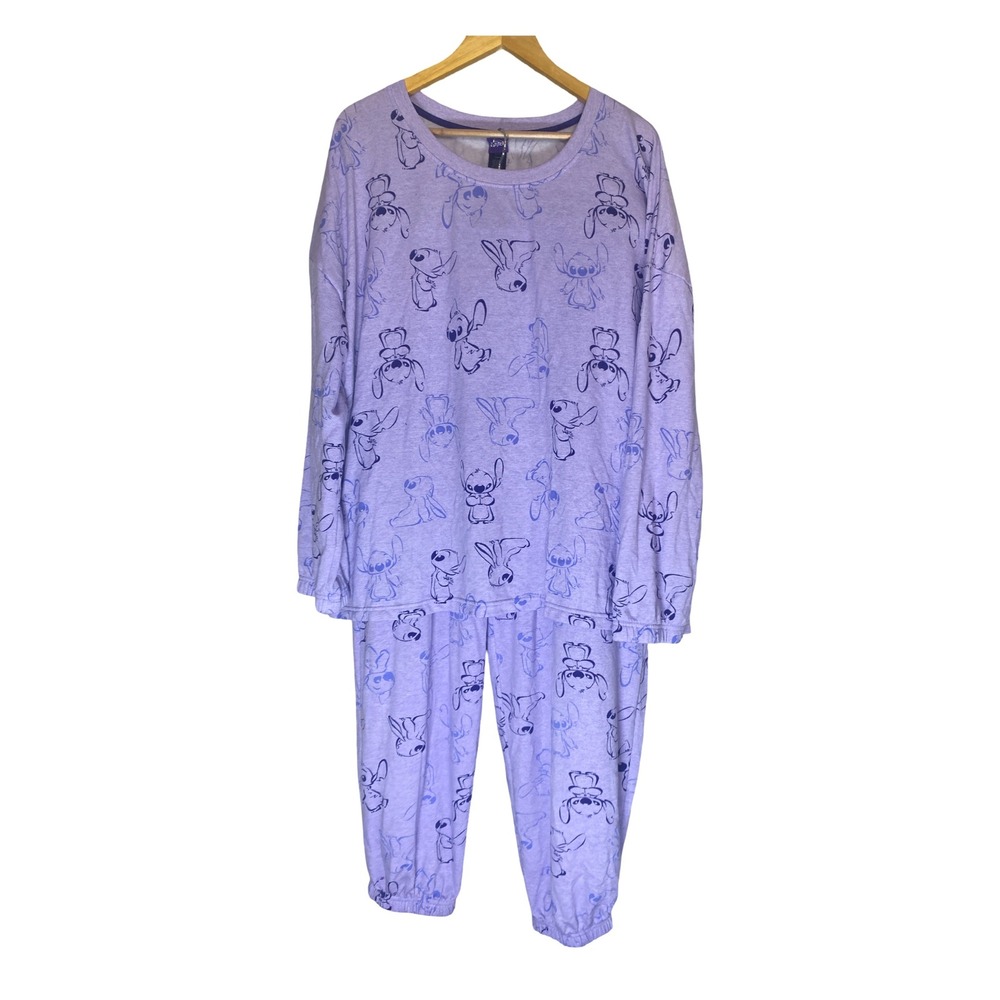 Disney Stitch Purple Pajama Set Womens XL Long Sleeve Top Jogger Pants Cozy Soft
